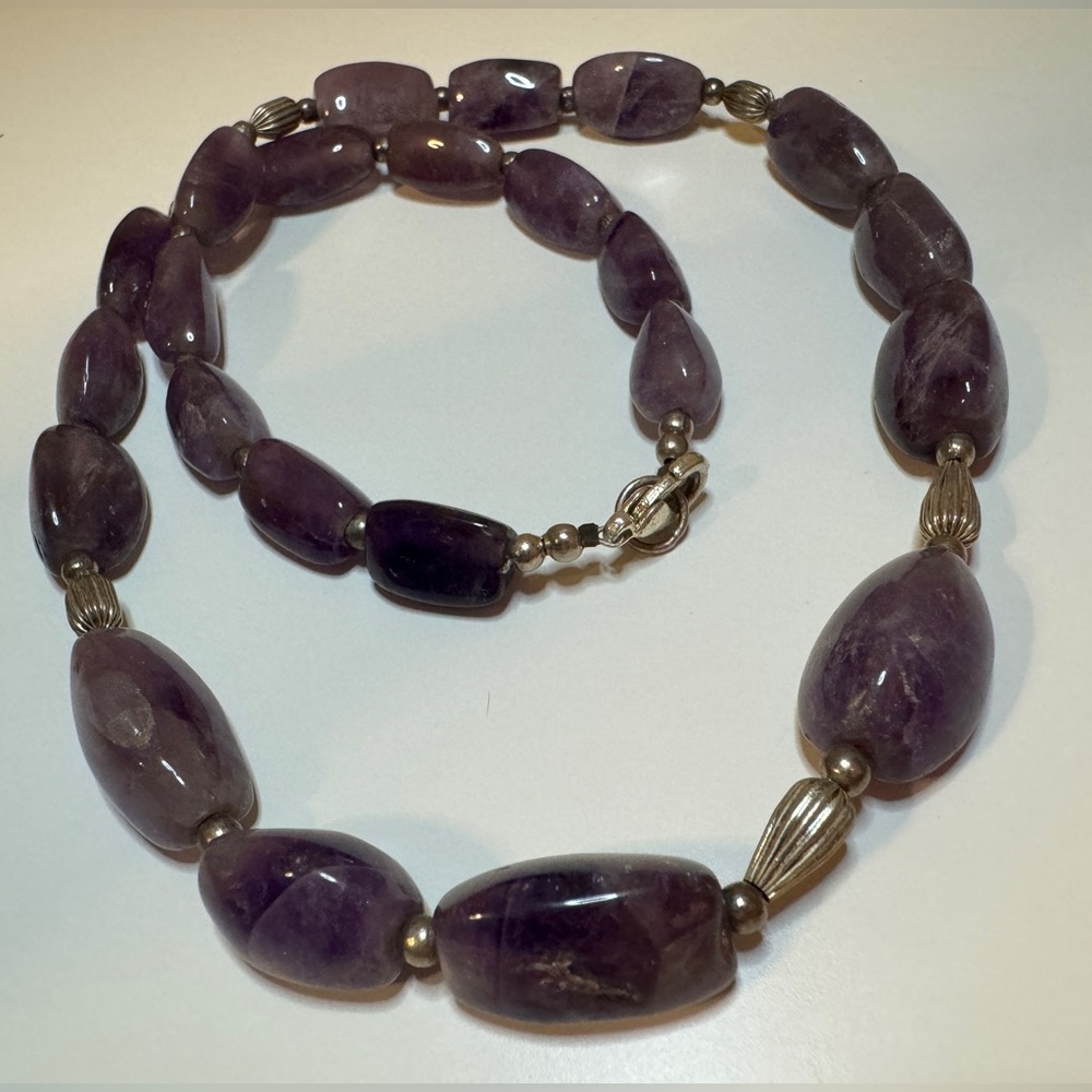 Vintage Polished Semi Precious Gem Stone Necklace 20” Lobster Claw Clasp